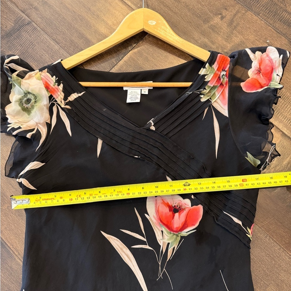 Coldwater Creek Black Midi Dress with Red and Cream Floral Print - Picture 4 of 5